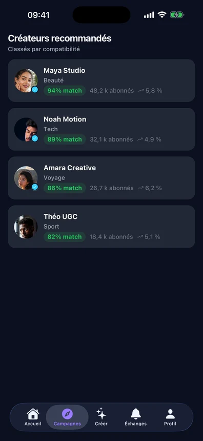 Écran AVYOR : découverte des Creators
