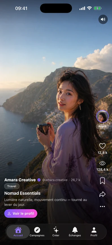 Écran AVYOR : feed vidéo