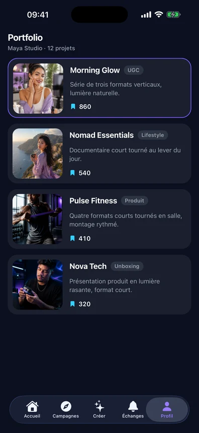 Écran AVYOR : portfolio Creator